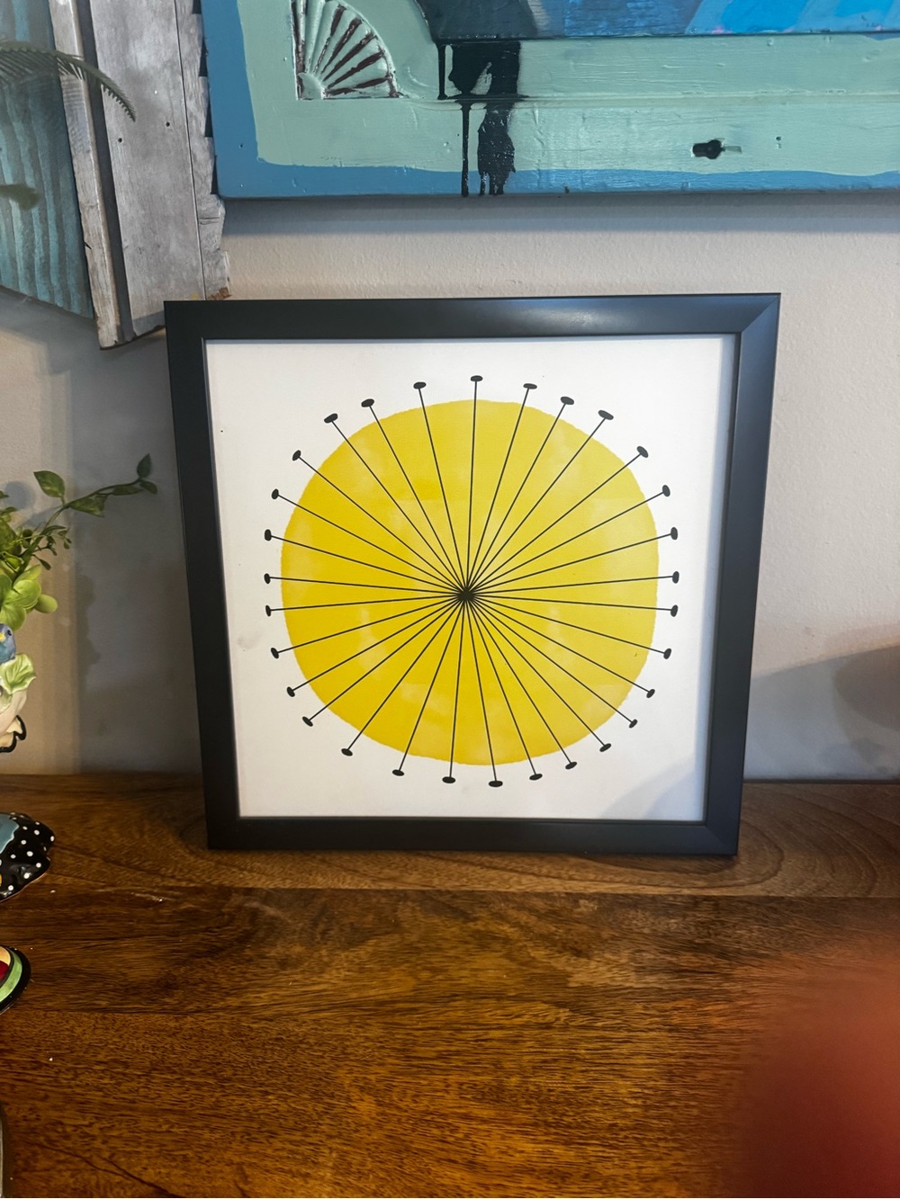 Sunburst Yellow Wall Art in Black Frame by